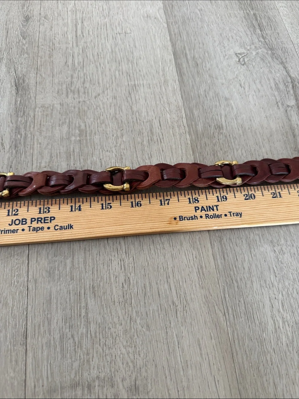 Aimee Lynn Belt Small Brown Leather Brass Buckle Braided Link Horseshoe Western